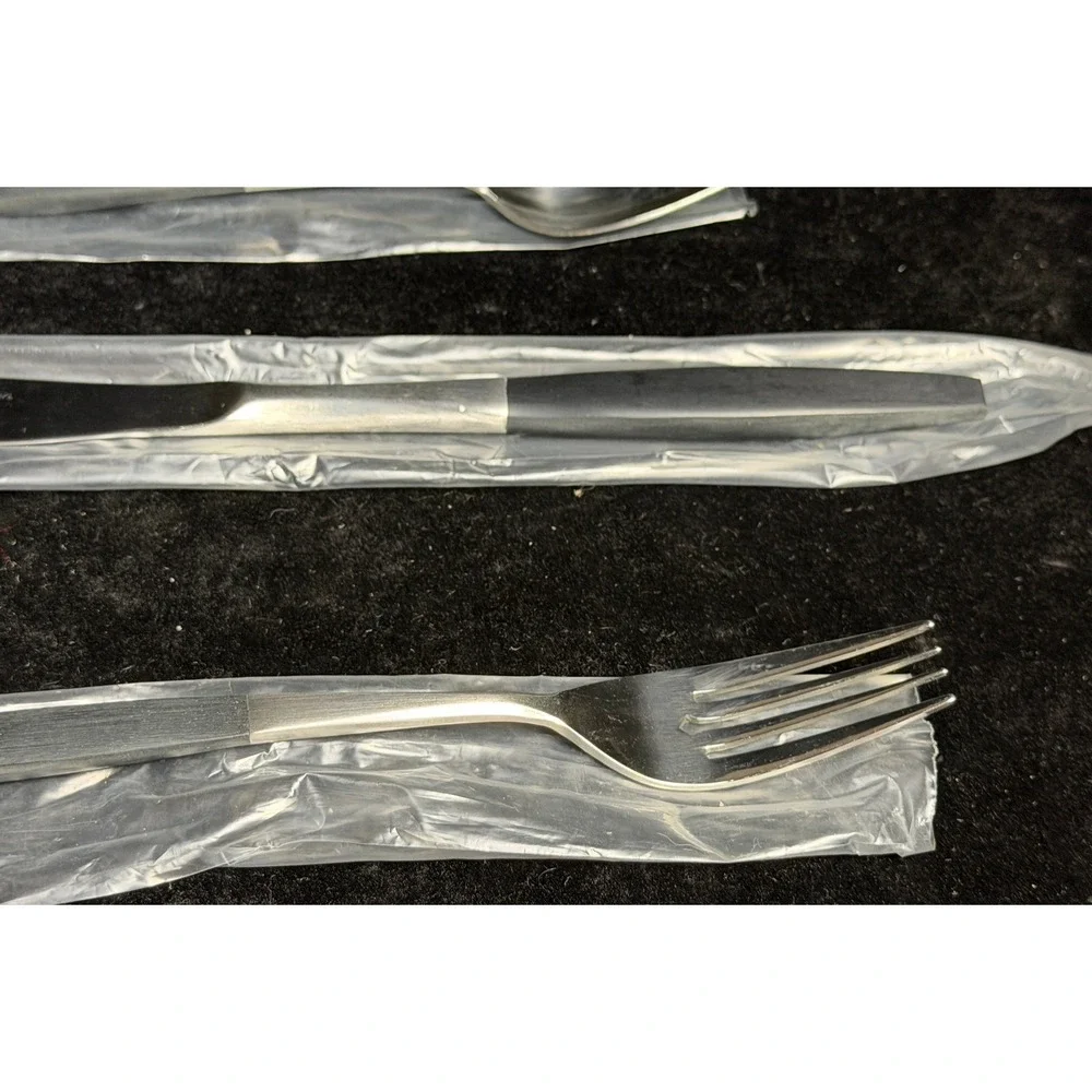 Kingston Stainless Japan-Flatware 3pc Set, Black Handle Knife Fork Spoon, NEW